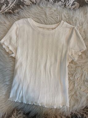 Aeropostale Cream Ribbed Short-Sleeve Knit Top